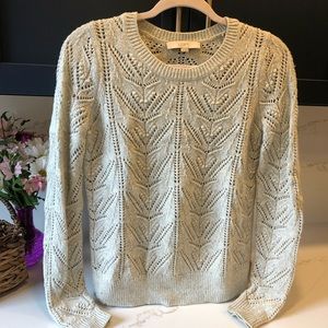 LOFT grey crochet sweater